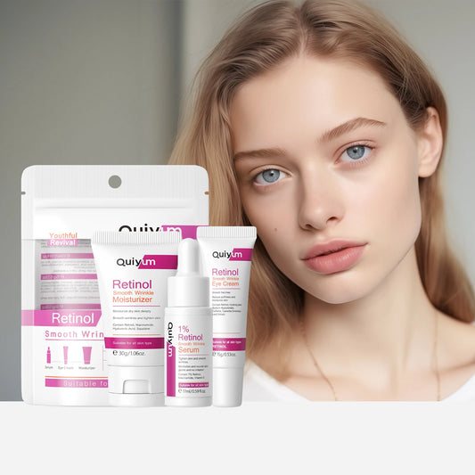 QUIYUM Coffret Soin Anti-Rides au Rétinol – Sérum, Contour des Yeux & Crème