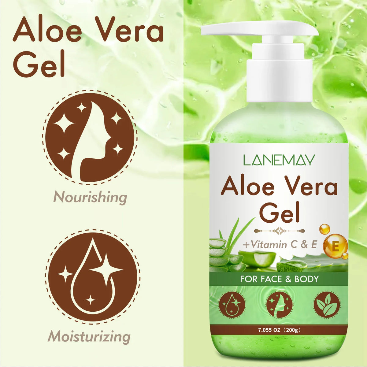 Gel Aloe Vera Vitamine C & E — Hydratation, Éclat & Soin Apaisant 200g