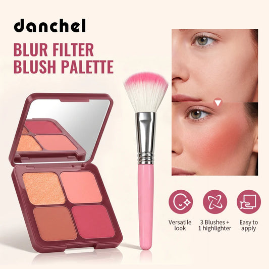 Palette Blush 4 Teintes Blur Filter lakerain | Effet Soft-Focus & Pinceau Inclus | Certifiée CPNP