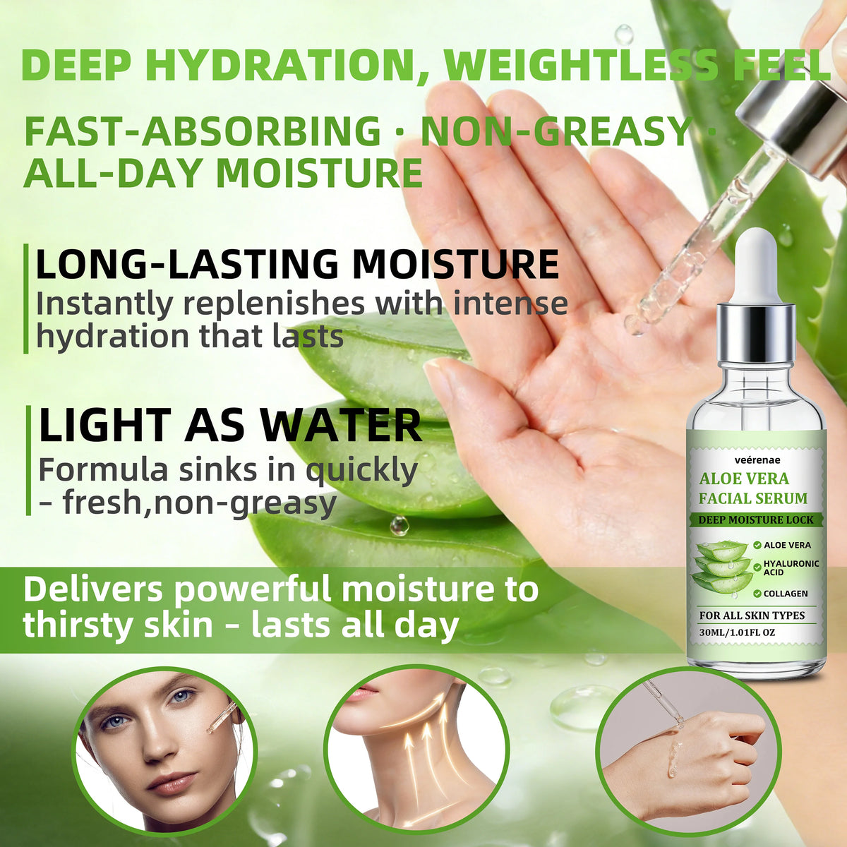 veérenae Aloe Vera Facial Serum – Hydrating & Soothing