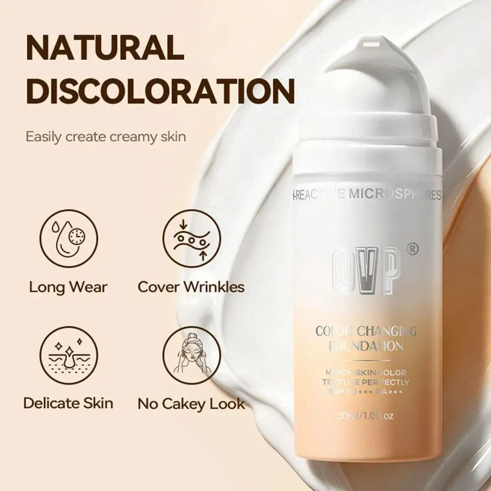Fond de Teint Solaire Changeant de Couleur SPF50 PA+++ – Longue Tenue & Hydratant