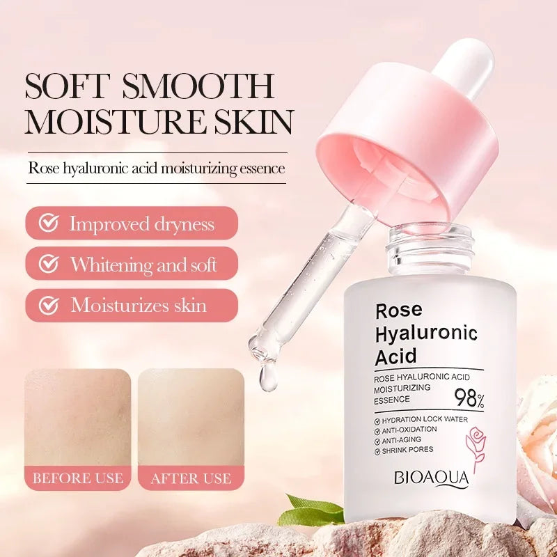 Rose Facial Care Set – Hyaluronic Essence, Eye Cream & Moisturizing Cream