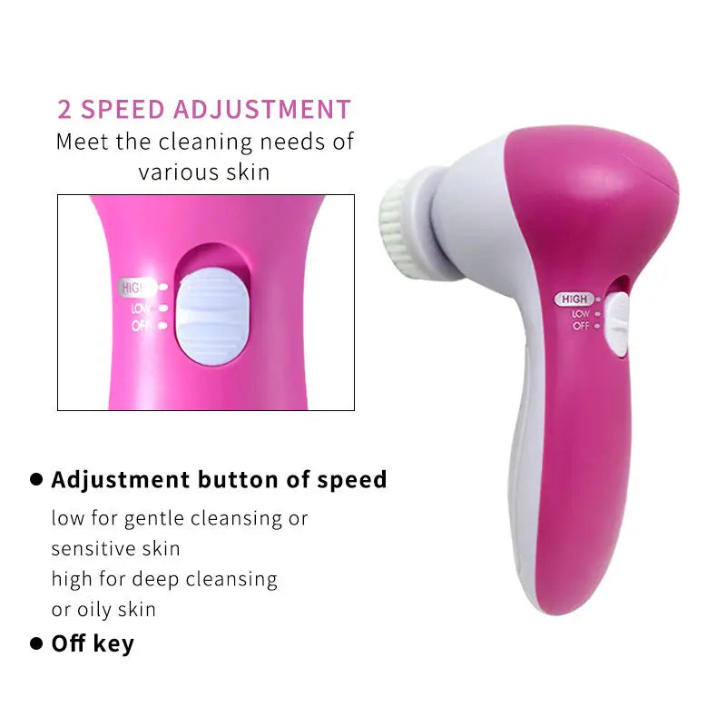 Brosse Nettoyante Visage Électrique 5 en 1 – Massage Vibrant & Anti-Points Noirs