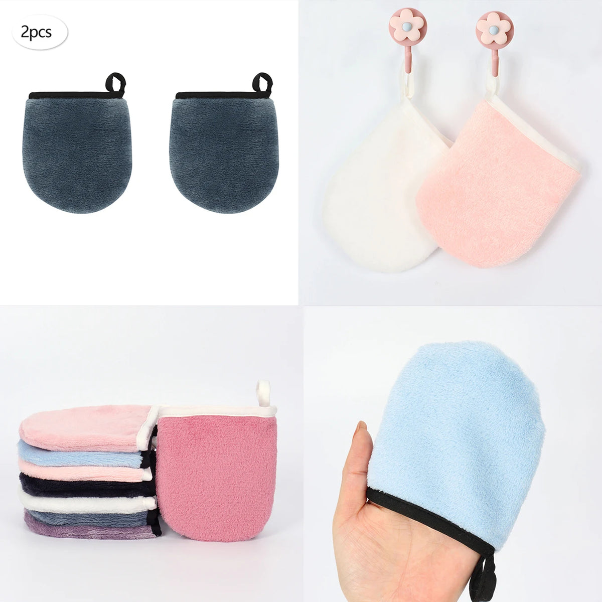 Gants & Carrés Démaquillants Réutilisables – Lot de 2, 4 ou 6 – Tous Types de Peau