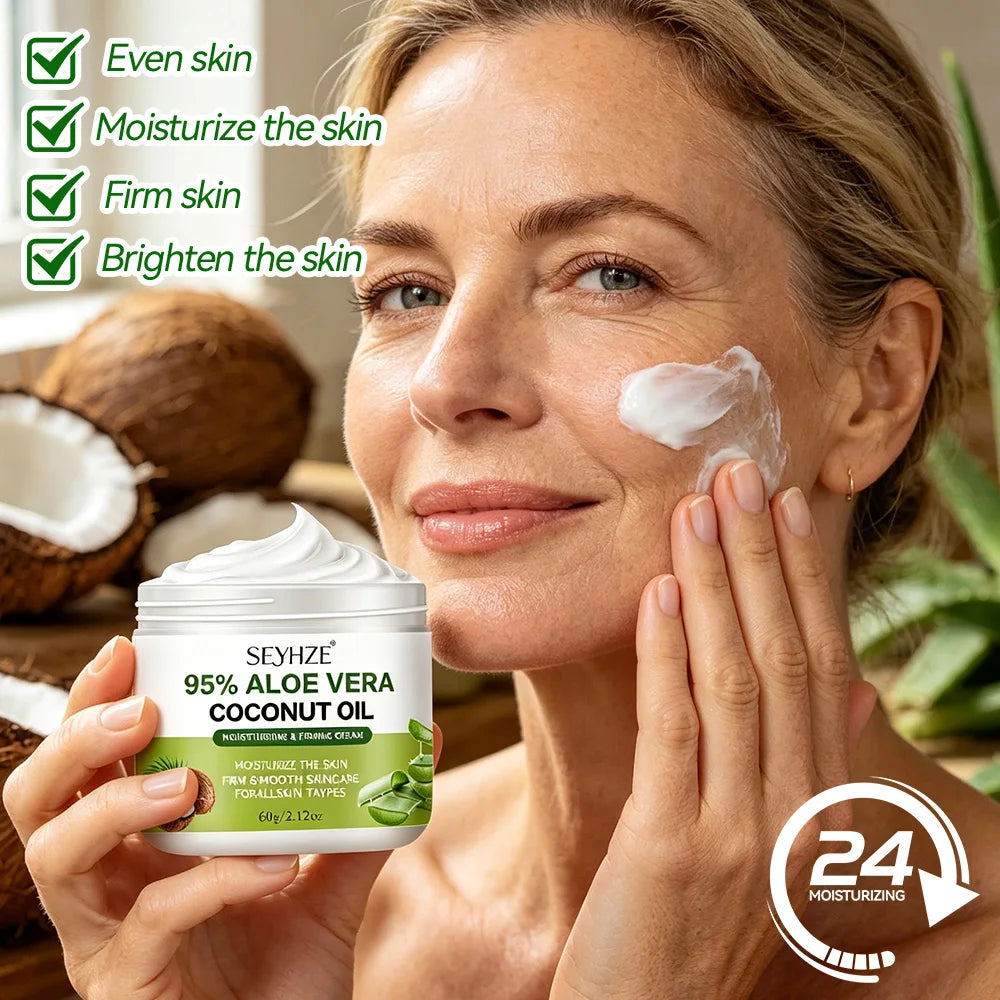 Crème Hydratante Visage SEYHZE – Aloe Vera, Coco & Lotus des Neiges – Hydratation 72h
