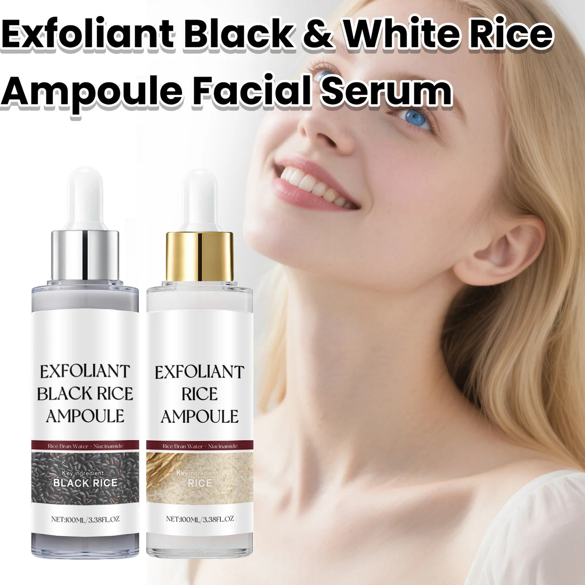 Sérum Exfoliant Riz Blanc & Riz Noir 100ml – Anti-Points Noirs, Éclat & Pores Affinés Style Coréen