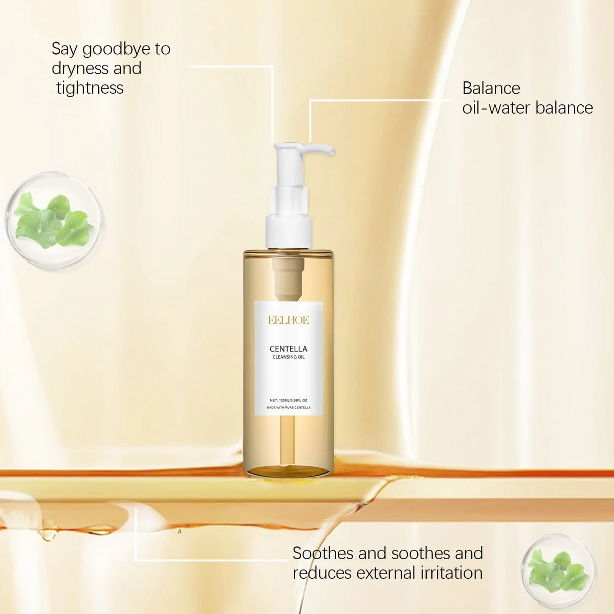 Huile Nettoyante Centella Asiatica EELHOE 3-en-1 – Visage, Yeux & Lèvres | Non-Comédogène | 100ml