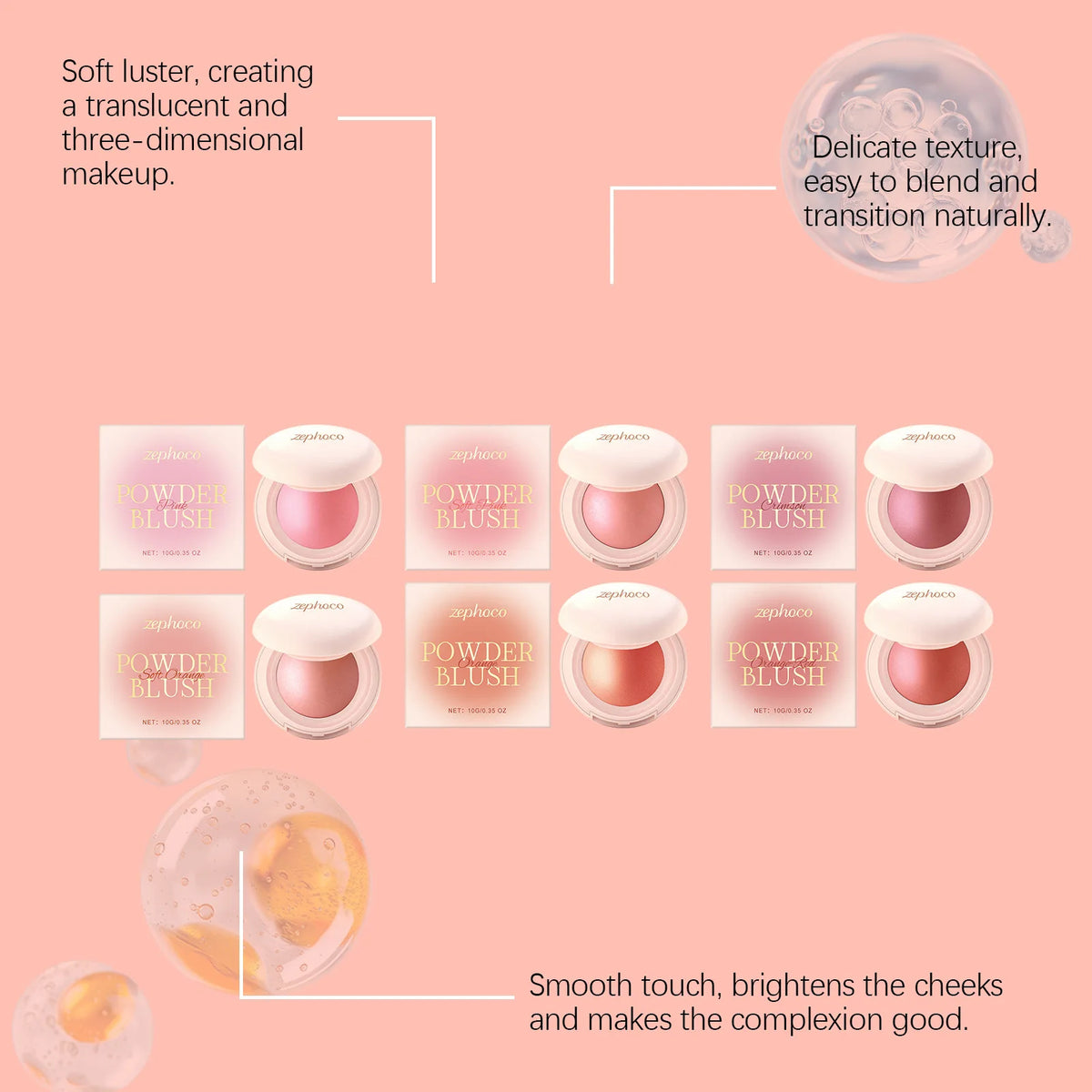 Blush Hydratant Multi-Teintes Zephoco | Fini Lumineux & Soyeux