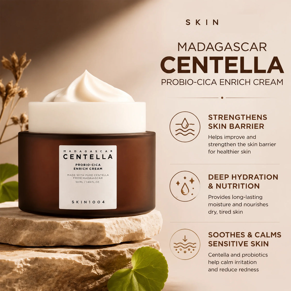 Madagascar Centella Probio-Cica Enrich Cream 50ml Korean Face Moisturiser, Night Face Cream