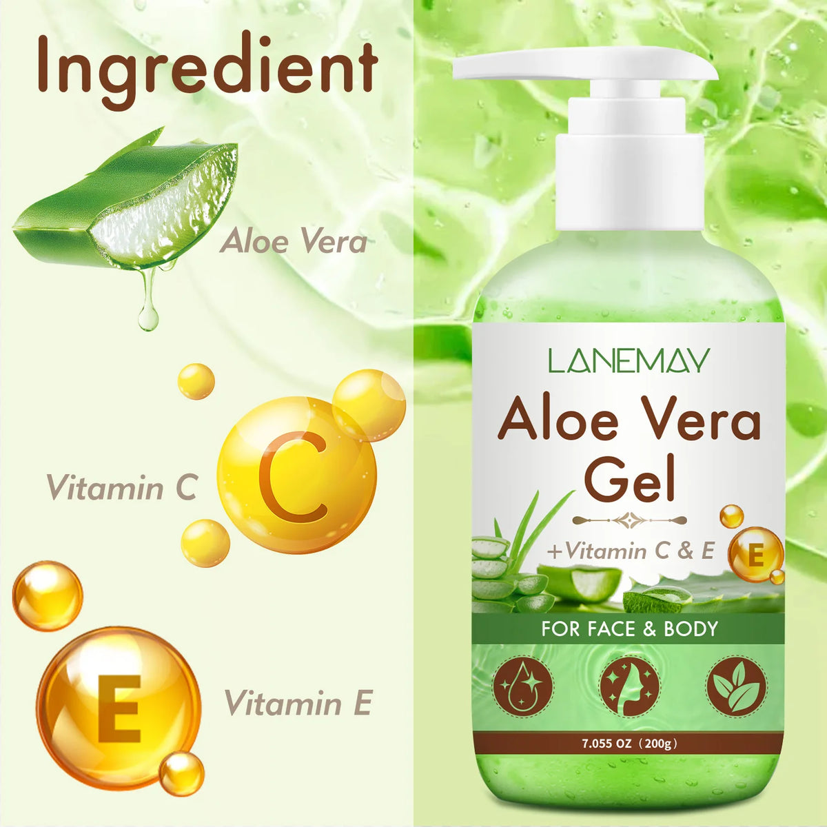 Gel Aloe Vera Vitamine C & E — Hydratation, Éclat & Soin Apaisant 200g