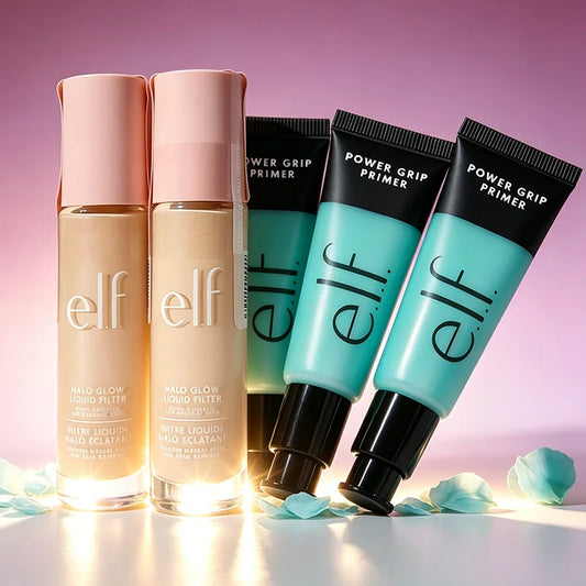Elf Halo Glow Foundation & Power Grip Primer Hydrating Base Natural Luminous Makeup Base for All Skin Types Daily Cosmetic Uses