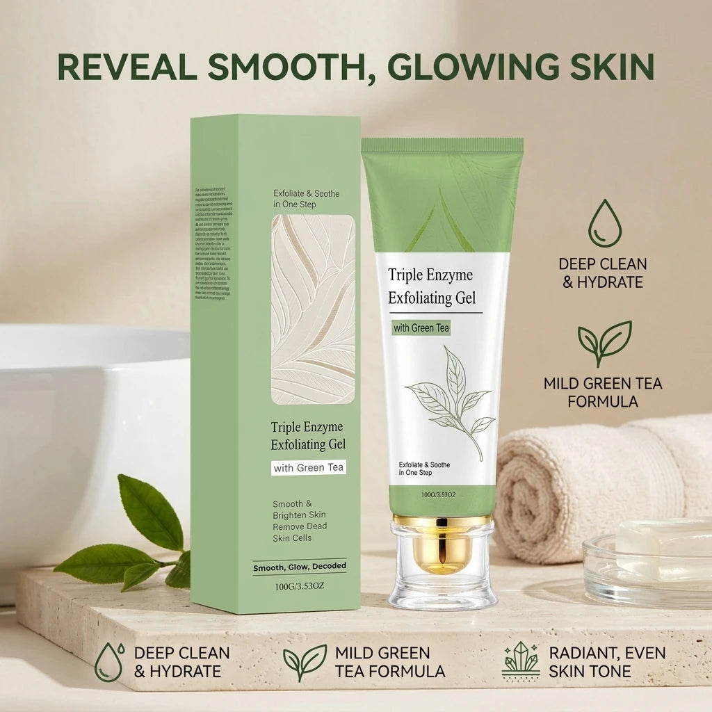 Gel Exfoliant au Thé Vert AMZ 100g – Anti-Cellules Mortes, Pores Purifiés & Éclat | CPNP