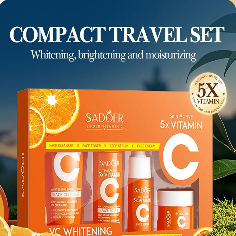 Coffret Soin Visage Vitamine C 5 Pièces – Nettoyant, Tonique, Sérum, Crème – Éclat, Hydratation, Lissage & Soin des Pores – Routine Coréenne