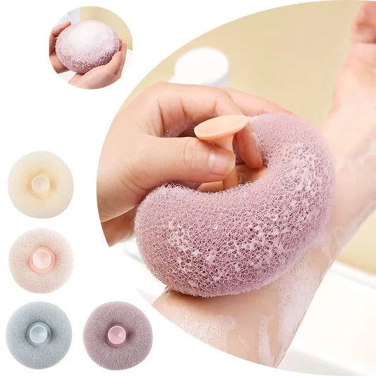 Éponge de bain circulaire pour massage – 4 pièces, filet moussant avec ventouse